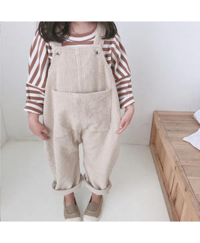 Y107051 Corduroy suspender kids winter rompers 100% cotton baby suspenders RTS kids overalls one-piece long suspender trousers
