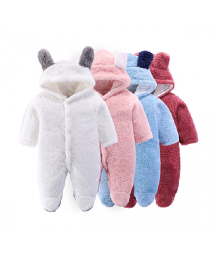 2020 Overalls Winter Kids Snowsuit Lassie Jumpsuit Rompers Baby Warm Newborn Solid Color Lining Thicken 0-12M