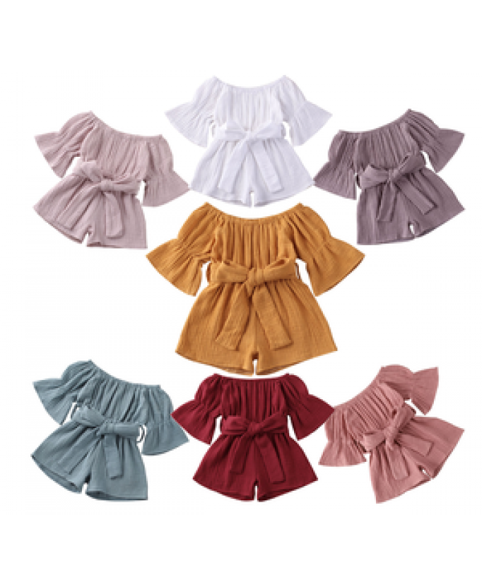 MIOZING Infant Baby Girls Rompers Overalls 7 Colors Flare Sleeve Solid Jumpsuits Clothes