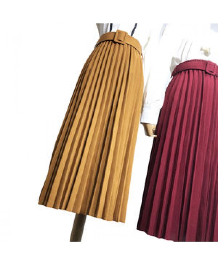 Wholesale 16 Colors Fashion Saias Faldas With Belt Skirt Ladies High Waist Casual Plain Long Midi Pleated Skirts Womens