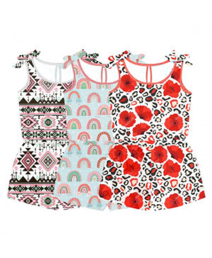 Baby Jumpsuit Tie Shoulder One Piece Playsuit Casual Loungewear Custom Pattern Bodysuit Toddler Ruffle Romper