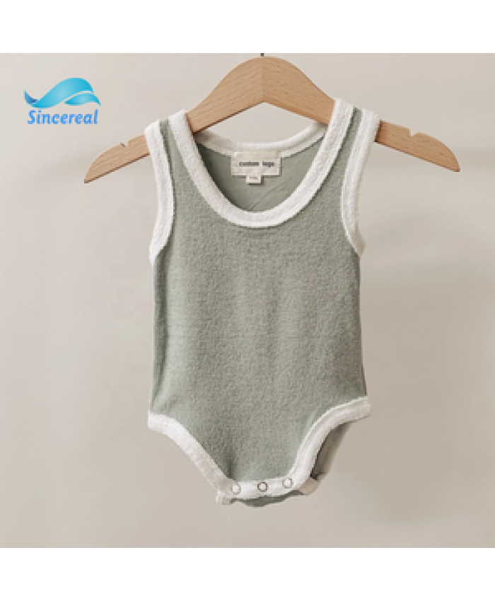 Summer custom baby girls&boys crawl clothes terry towel sleeveless cotton solid color playsuits towel romper