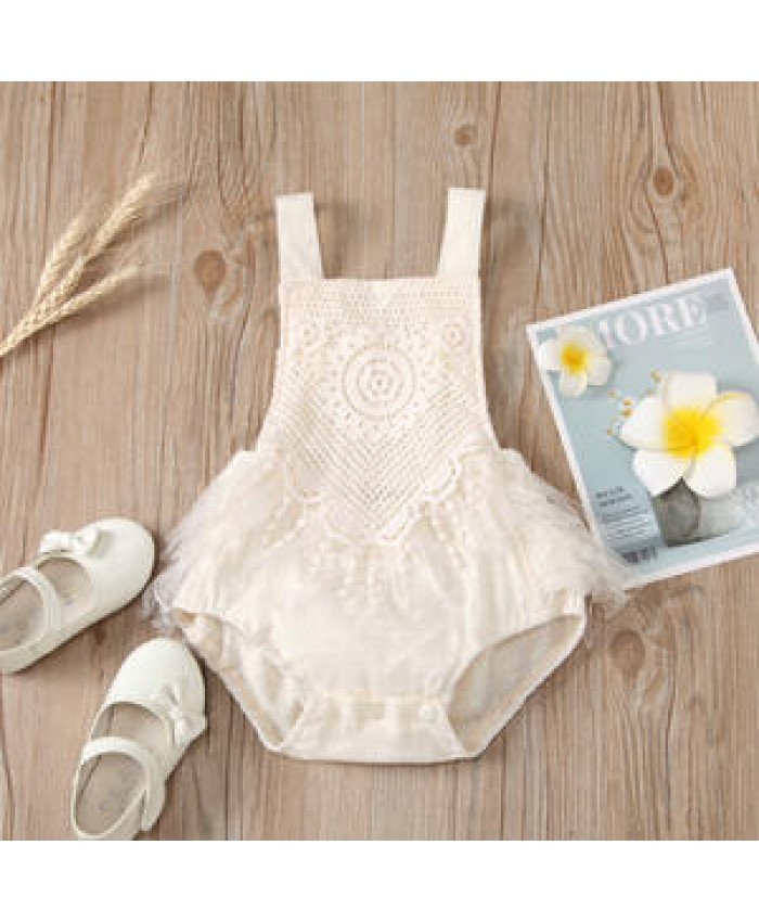 Infant Baby Girls Fly Sleeve Solid Cotton Lace Rompers Playsuits Newborn Girls Jumpsuits Toddler Baby Sunsuits 0-24M