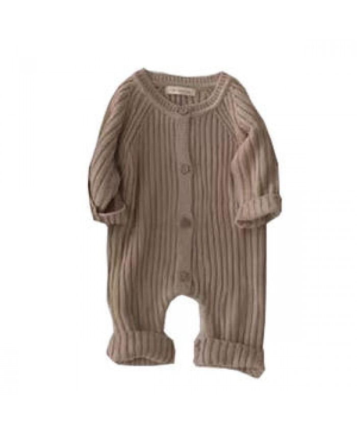 Toddler Boy And Girls Edge Roll Up Pocket Overall Button Playsuit Romper Winter Unisex Baby Thicker Ribbed Jumpsuit