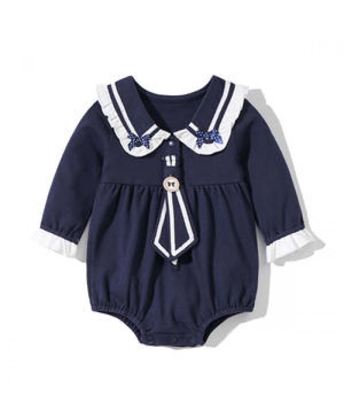 Personalized Toddler Infant 0-9 Months Baby Boys Girls Romper Sailor Style Playsuit Clothes with Button Front Detail