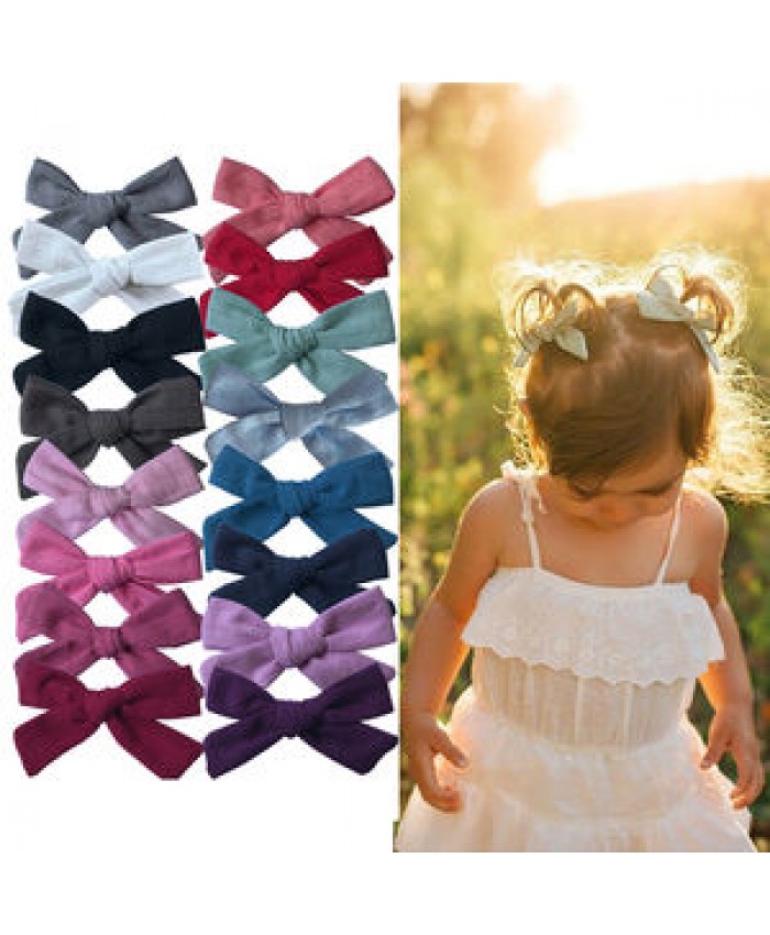 Sweet Baby Girls 3 inch Pigtail Bow Hair Clips Linen Cotton Bow Hair Grips Barrettes Toddler Kids Hairbow Accessories Hairgrips