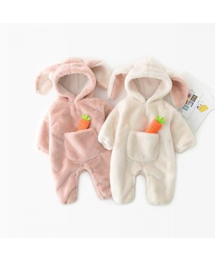 Baby kids Girls Roupas thick warm Velvet Winter Boys Rompers Rabbit Ear Hooded Infants Playsuit Carrot Overalls Jumpsuits