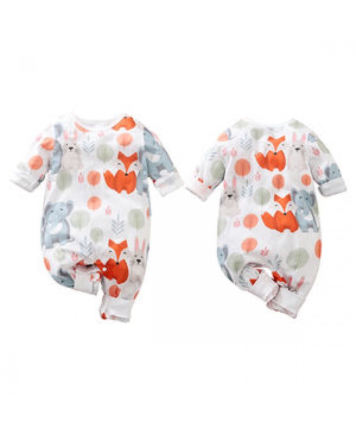 Cute Animal Print Spring Autumn Warm 100% Cotton Long-Sleeve Newborn Infant Baby Unisex Romper Baby Bodysuits
