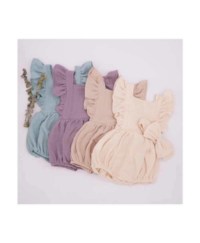 Newborn Organic Cotton Butterfly Short Sleeve New Multiple Colour Cute Casual Loose Baby Rompers With Bow Bandana