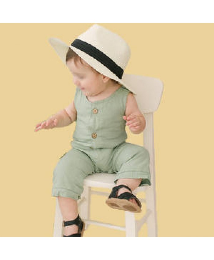 Newborn Baby Basic Rompers Sleeveless Linen Tank Rompers Playsuit Homewear Custom Loungewear One Piece Set Jumpsuit Toddlers