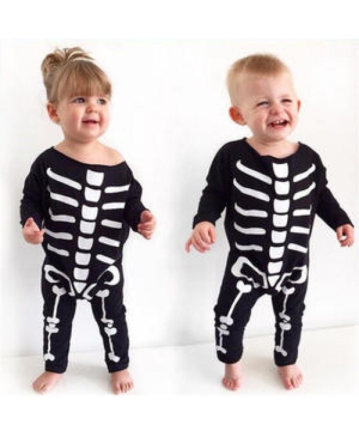 Newborn Baby Children Halloween Jumpsuits Bones Skeletons Printing Long Sleeve Romper Party Playsuit Cute Infant Clothing