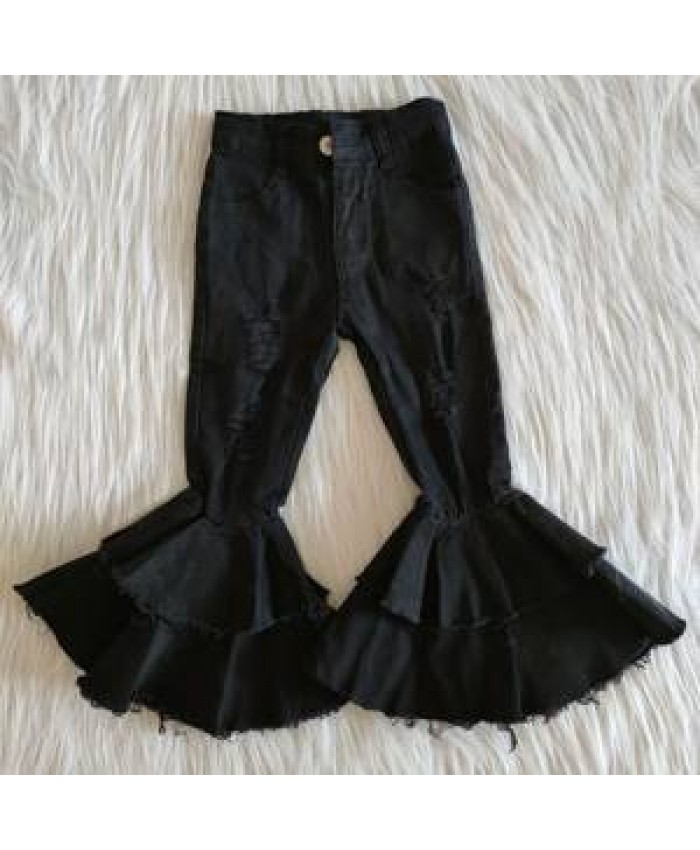 Fashion Baby Girls Casual Jeans Trousers Baby Toddler Denim Pants Kids Children Kids Bell-Bottoms Pants Wide Leg Ruffle Denims