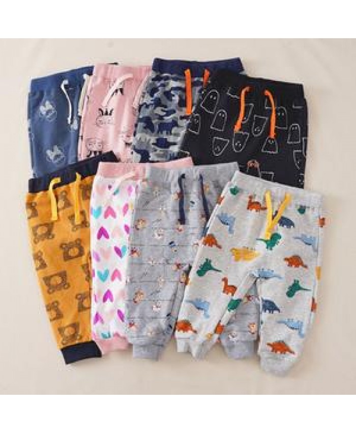 Amazon hot-selling cartoon printed cotton track stacked baby boy fleece pants&trousers