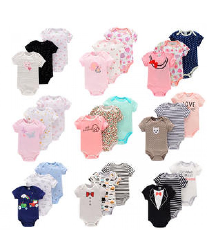 2022 new short sleeve romper three-piece cute prints comfortable cotton fabric baby romper