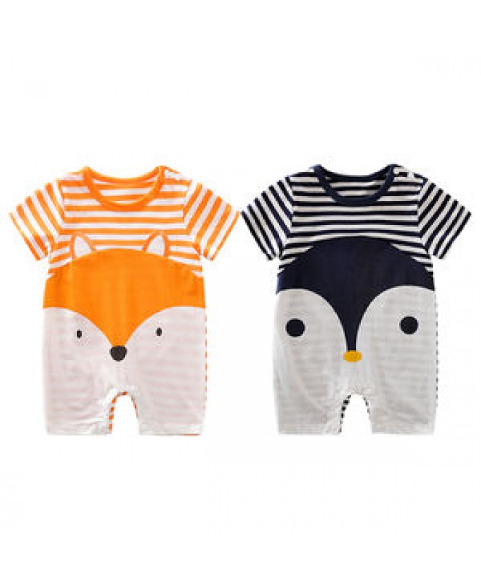 Wholesale Cute Penguin Fox Print Summer Short Sleeve 100%Cotton New Born Baby Clothes Baby Boy Romper Infant Baby Pajamas