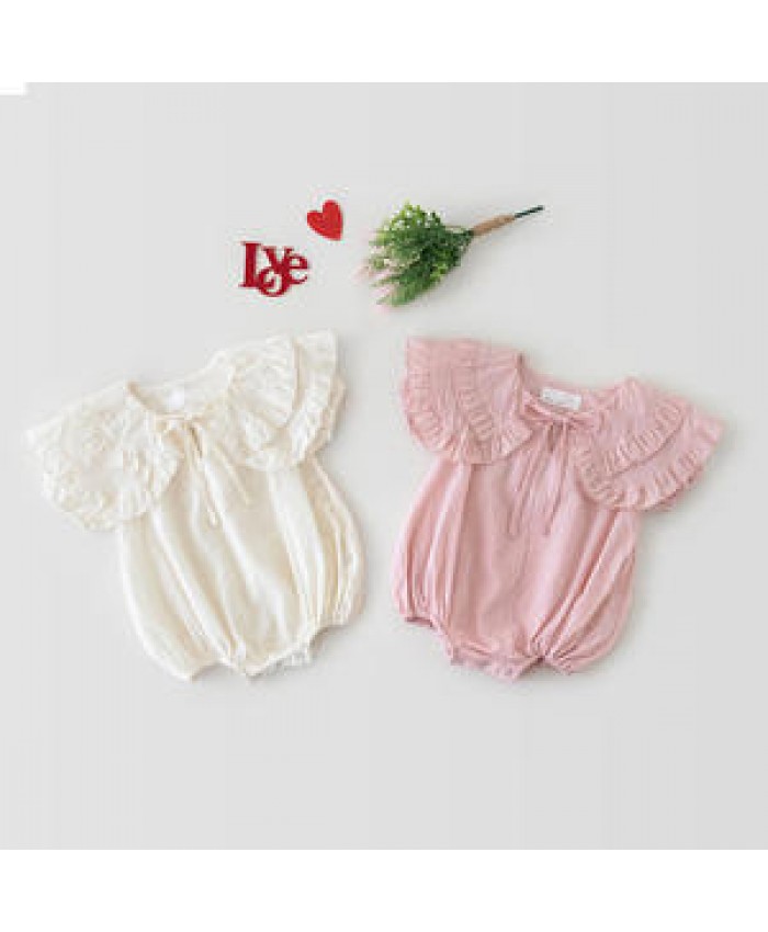 Organic Cotton Soft Baby Girl Clothes Summer New Ruffle Romper Jumpsuit Pink Baby Playsuit
