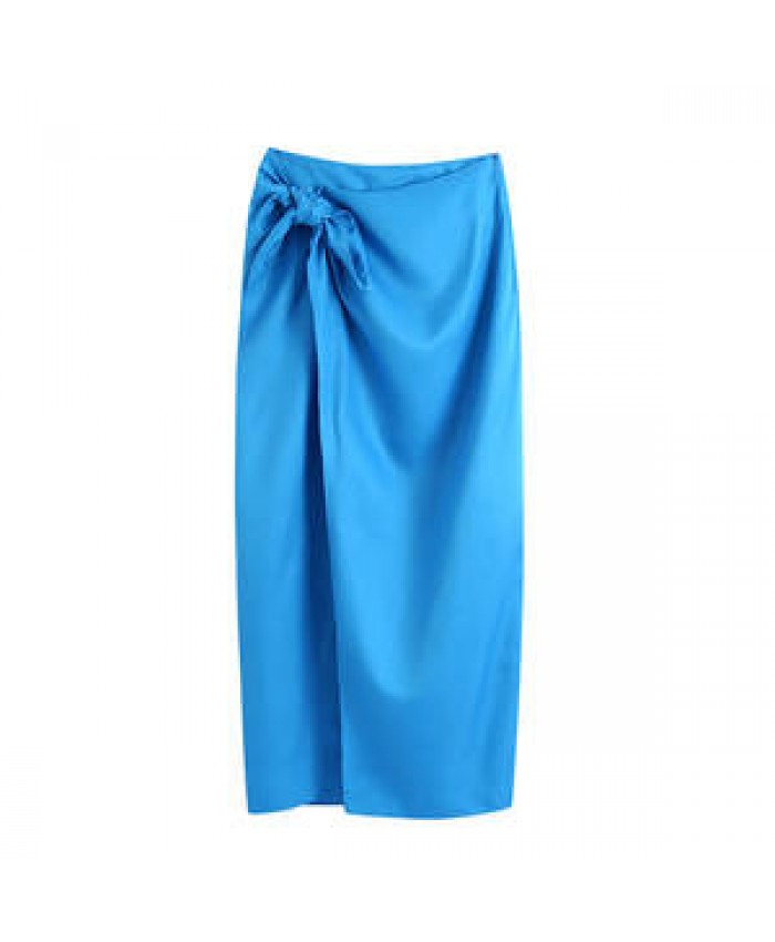 Q350 Autumn 2021 Solid Color Side Bow Knot Wrapped Skirt Women Pencil Skirts Saias Clothing 9