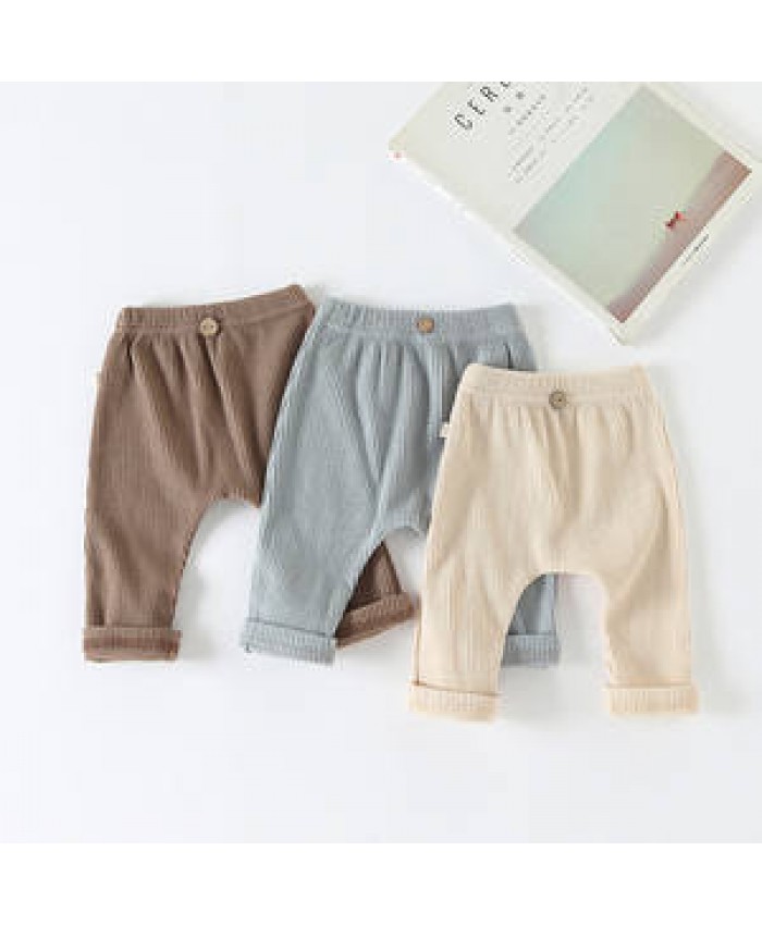 G108082 Pants for kids Casual Harems Trousers Bottoming Pant Ribbed Elastic Solid Color Girls Clothing For Baby Boys leggins