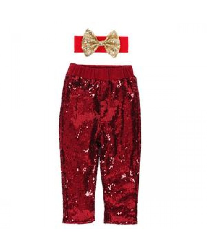 Sparkle Pants Baby Kids Lining Cotton Pants Twinkly Trousers Newest Party Wine with Both-sided Sequins Unisex Toddler Baby Girls
