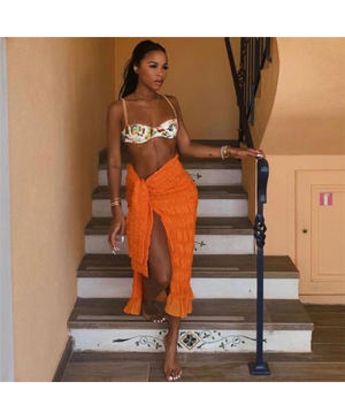 Amazon summer new clothing high quality wrap fashion ruched multi color women midi skirts