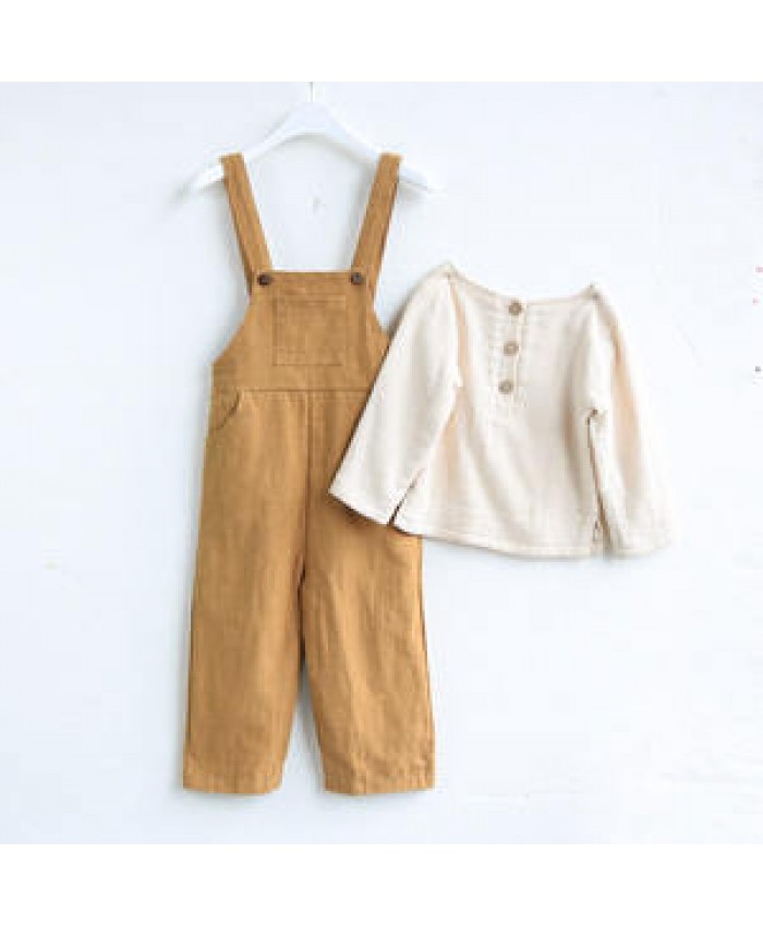 Fashion Hot Sell High Quality Linen Cotton Kids Overalls Summer Solid Color Baby Suspender Trousers