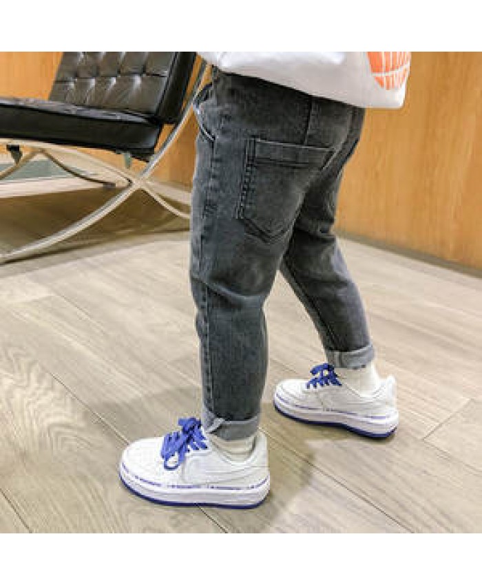 2022 Kids Boy Jeans Spring Autumn Solid Color Elastic Trousers Baby Boy Pencil Jeans For 3-8Y Children Clothing