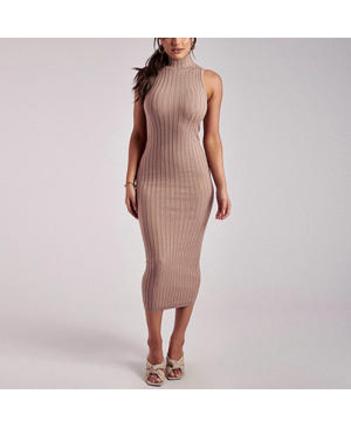 2022 new Early autumn chemise frock Jersey dress French Rib High collar tight elegant temperament longuette