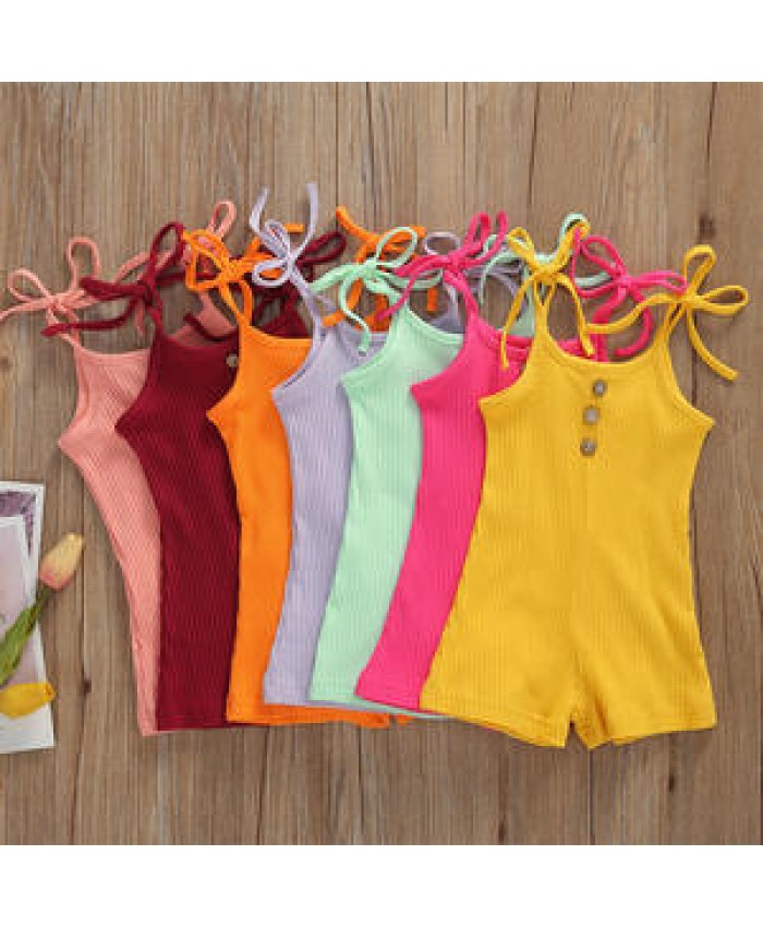 0-24M Summer Newborn Infant Baby Girls Romper Soild Color Jumpsuits Playsuits Onepiece Sleeveless Toddler Baby Short Clothing